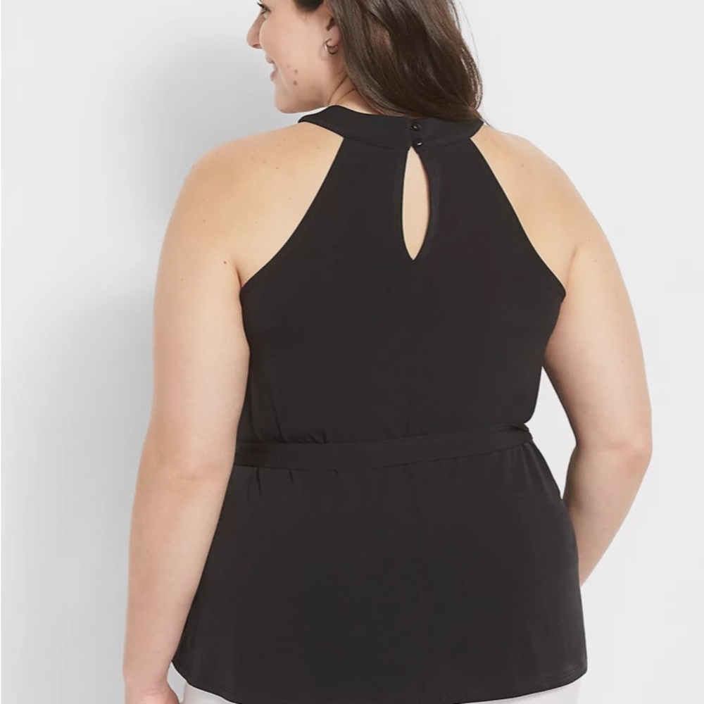 ⭐️⭐️⭐️HOST PICK⭐️⭐️⭐️LANE BRYANT BLACK HALTER NECK BELTED TOP-NWT - Picture 3 of 6